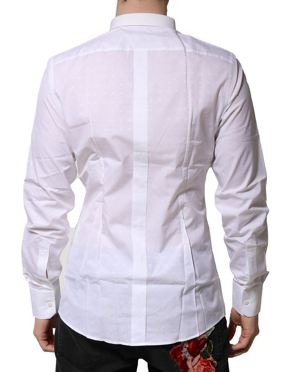 Dolce & Gabbana White Cotton GOLD Long Sleeves Formal Shirt