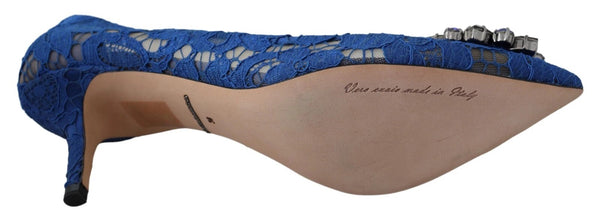Dolce & Gabbana Blue Lace Crystal Ballet Pumps Shoes