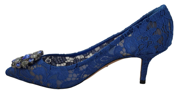 Dolce & Gabbana Blue Lace Crystal Ballet Pumps Shoes