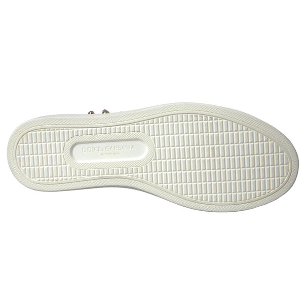 Dolce & Gabbana White Leather Gold Red Heart Sneakers Shoes