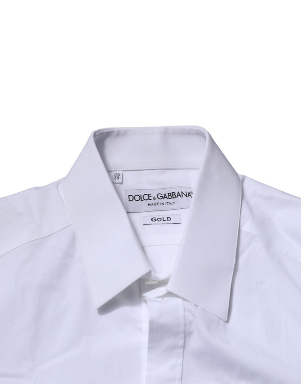 Dolce & Gabbana White Cotton GOLD Long Sleeves Formal Shirt