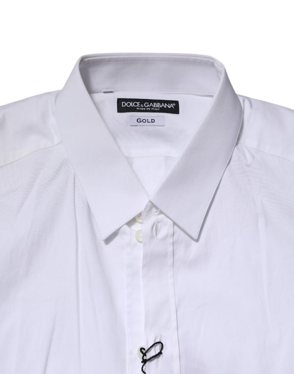 Dolce & Gabbana White Cotton GOLD Long Sleeves Formal Shirt