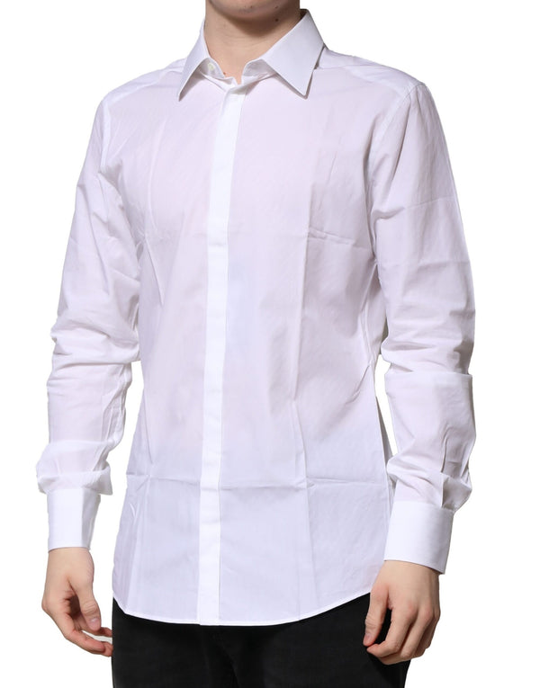 Dolce & Gabbana White Cotton GOLD Long Sleeves Formal Shirt