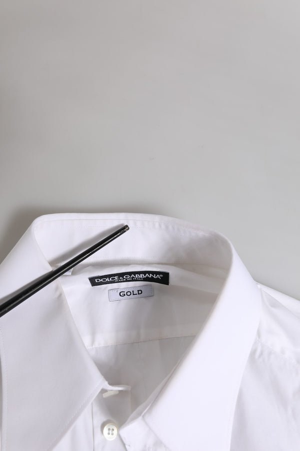 Dolce & Gabbana White GOLD Long Sleeve Dress Men Formal Shirt