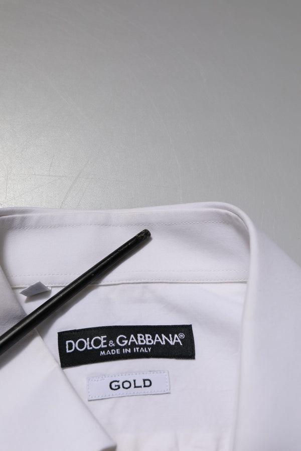 Dolce & Gabbana White GOLD Cotton Poplin Dress Formal Shirt
