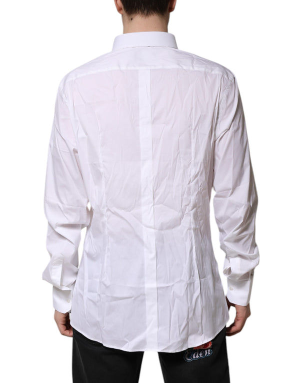 Dolce & Gabbana White GOLD Cotton Men Dress Formal Shirt