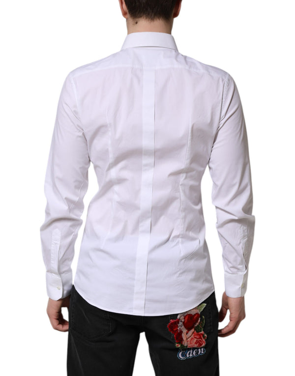 Dolce & Gabbana White GOLD Cotton Men Dress Formal Shirt