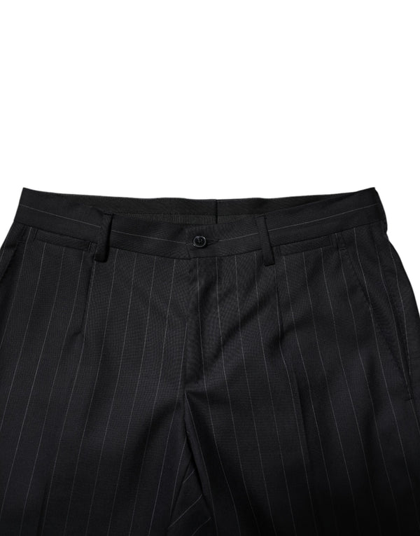 Dolce & Gabbana Black Wool Striped Formal Pants