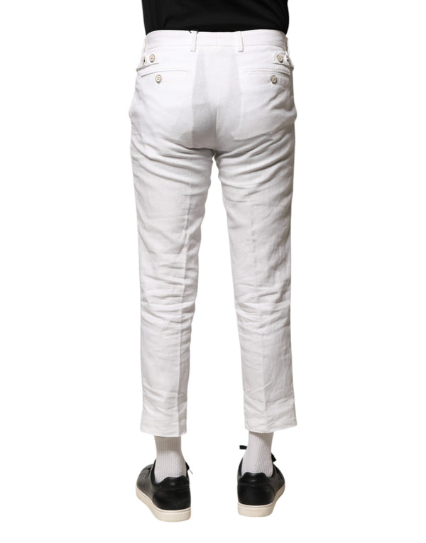 Dolce & Gabbana White Linen Mid Waist Cropped Pants