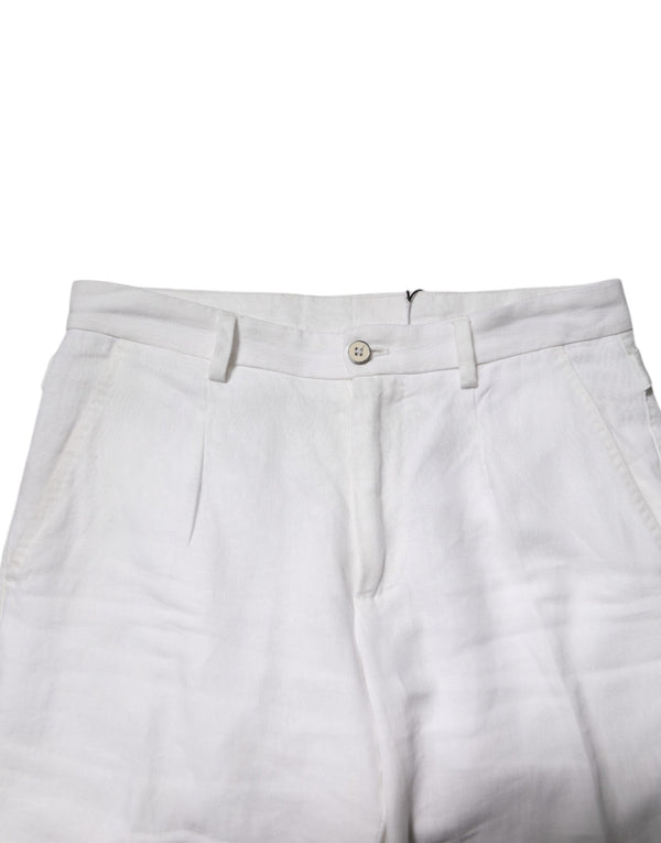 Dolce & Gabbana White Linen Mid Waist Cropped Pants