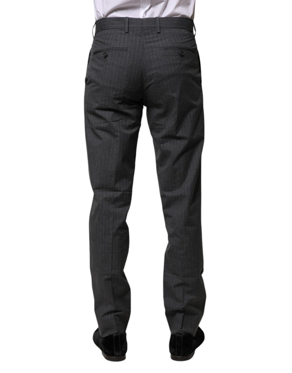 Dolce & Gabbana Gray Striped Cotton Formal Pants