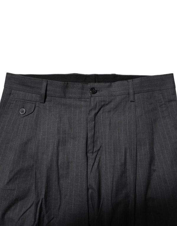 Dolce & Gabbana Gray Striped Cotton Formal Pants