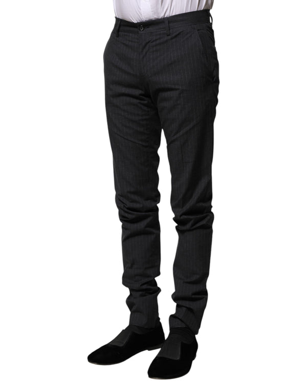 Dolce & Gabbana Gray Striped Cotton Formal Pants