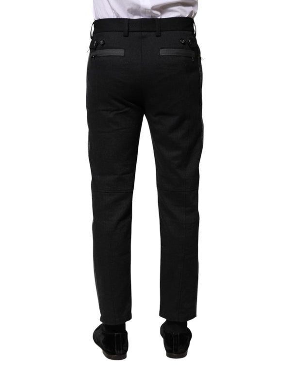 Dolce & Gabbana Black Gray Fantasy Cotton Formal Slim Pants
