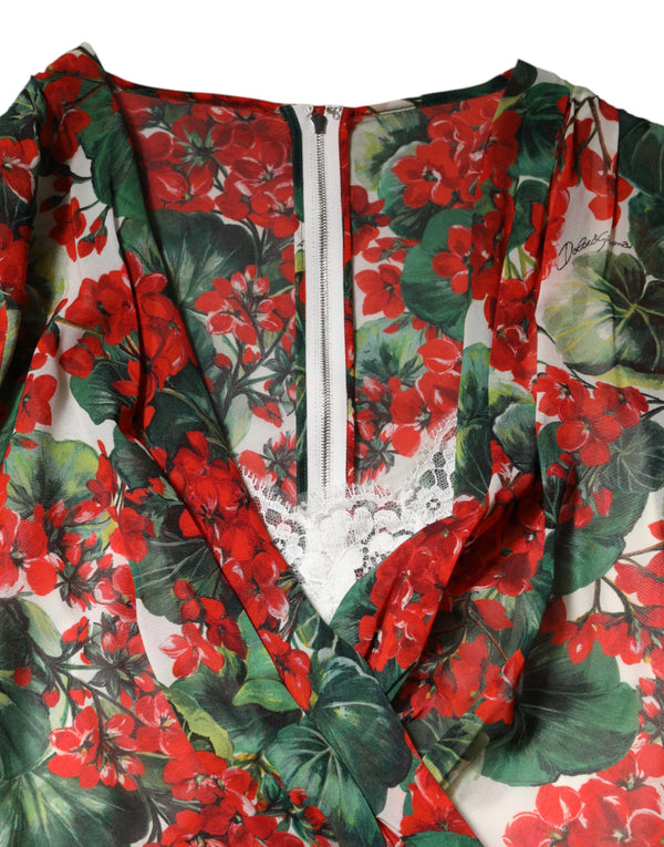 Dolce & Gabbana Multicolor Floral Long Sleeves V-neck Dress