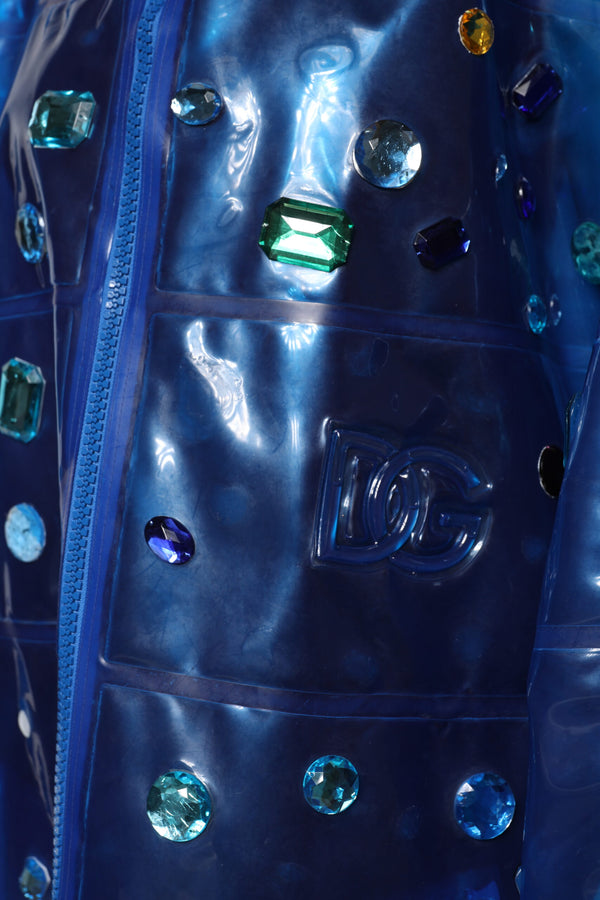 Dolce & Gabbana Blue Crystal Hooded Raincoat Jacket