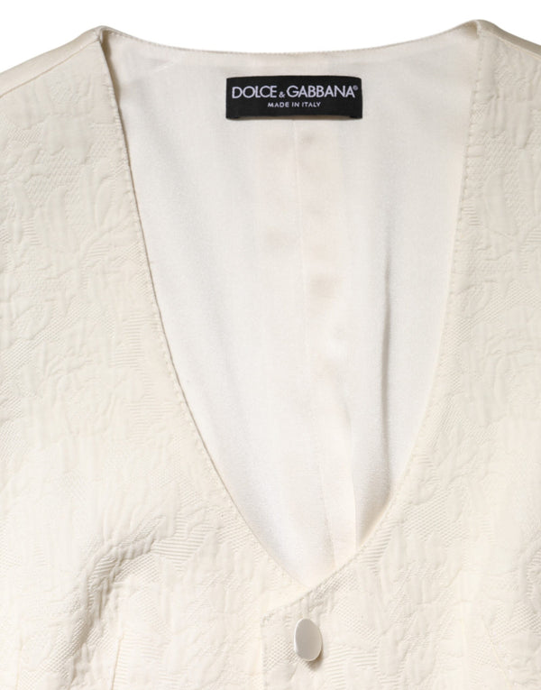 Dolce & Gabbana Ivory Cotton Button Down Sleeveless Vest Top