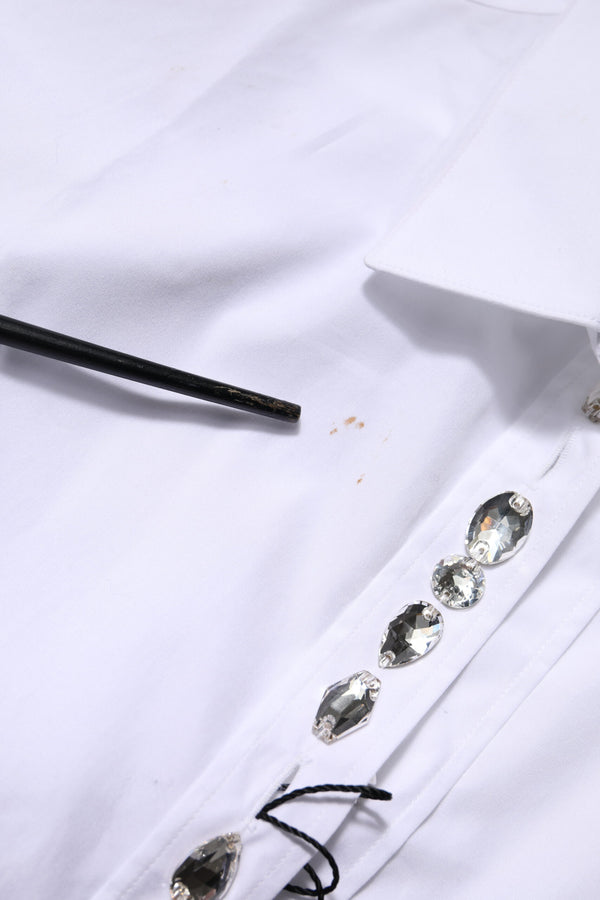 Dolce & Gabbana White Rhinestone Embellish Long Sleeves Top