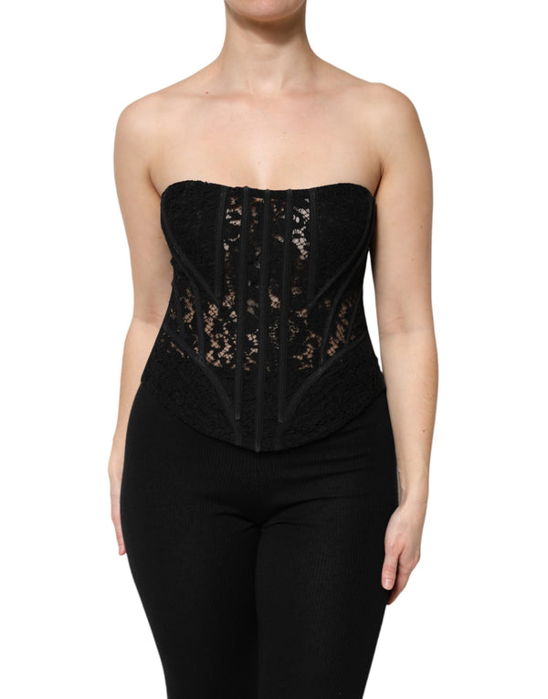 Dolce & Gabbana Black Cotton Floral Lace Corset Bustier Top