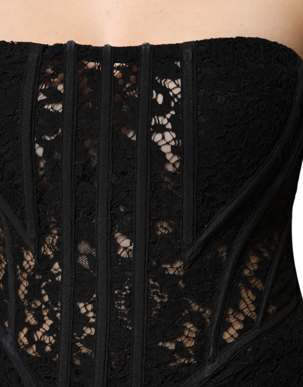 Dolce & Gabbana Black Cotton Floral Lace Corset Bustier Top