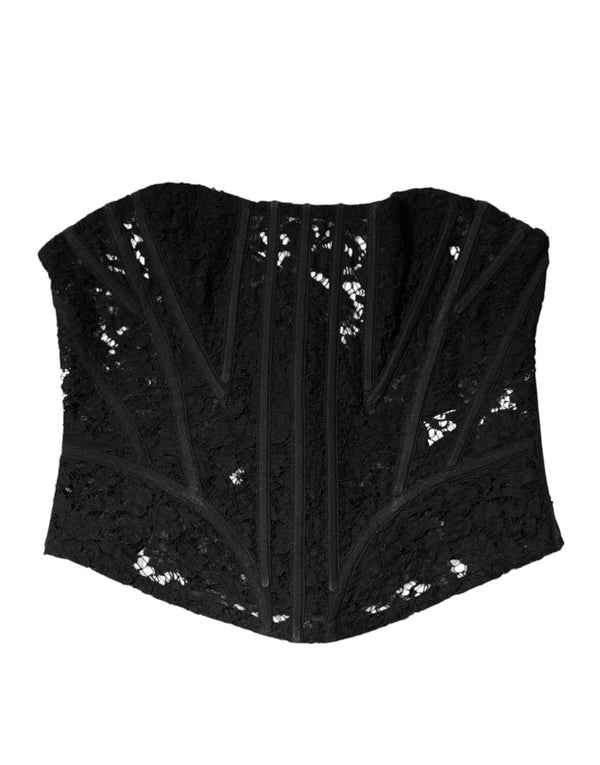 Dolce & Gabbana Black Cotton Floral Lace Corset Bustier Top