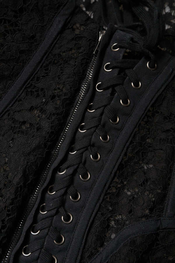 Dolce & Gabbana Black Cotton Floral Lace Corset Bustier Top