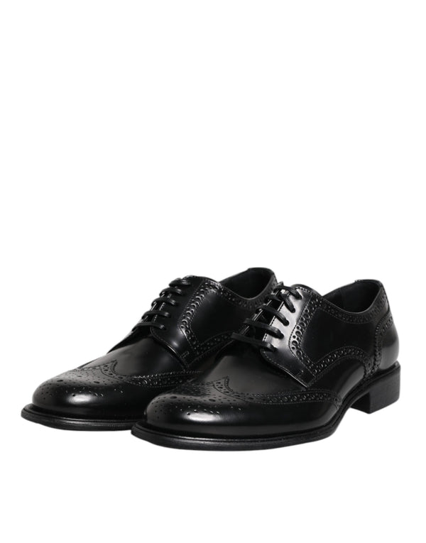 Dolce & Gabbana Black Leather Derby Wingtip Formal Shoes