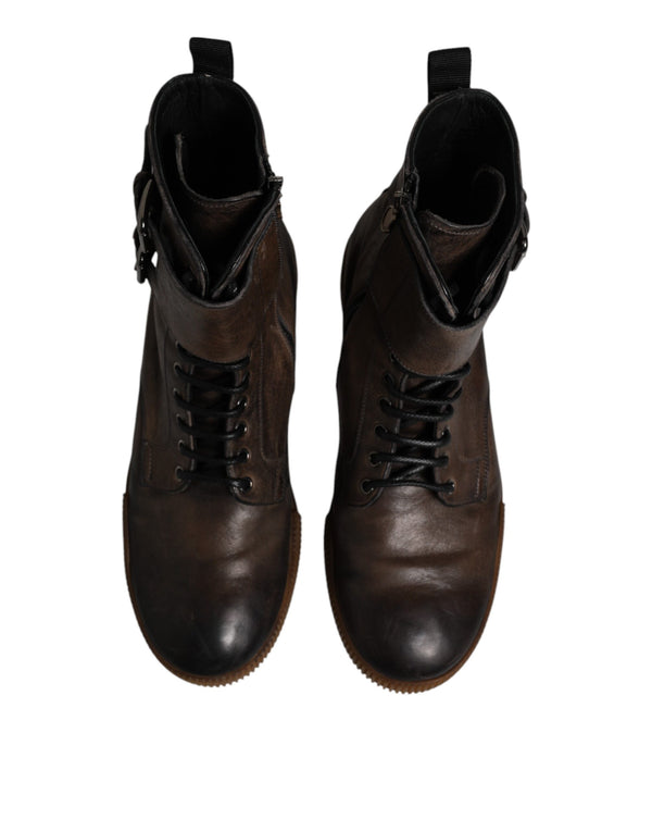 Dolce & Gabbana Brown Horse Leather Mid Calf Boots Shoes