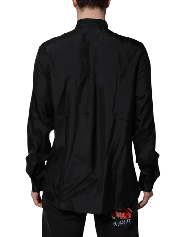 Dolce & Gabbana Dark Blue Silk MARTINI Men Formal Dress Shirt