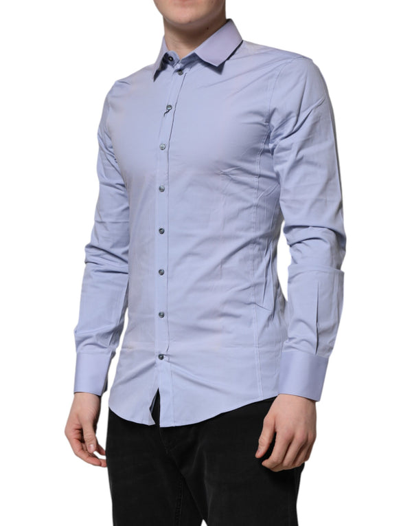 Dolce & Gabbana Blue Cotton SICILIA Long Sleeves Dress Shirt