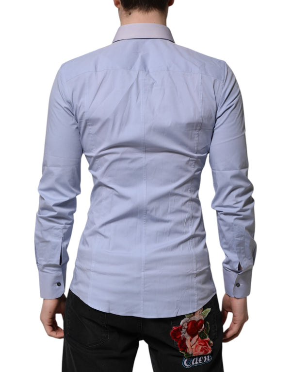 Dolce & Gabbana Blue Cotton SICILIA Long Sleeves Dress Shirt
