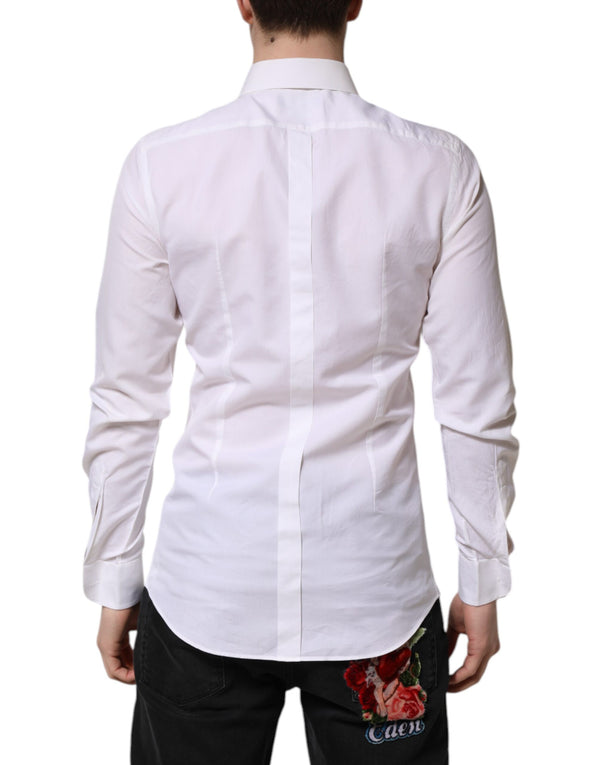 Dolce & Gabbana White Cotton GOLD Long Sleeves Dress Shirt