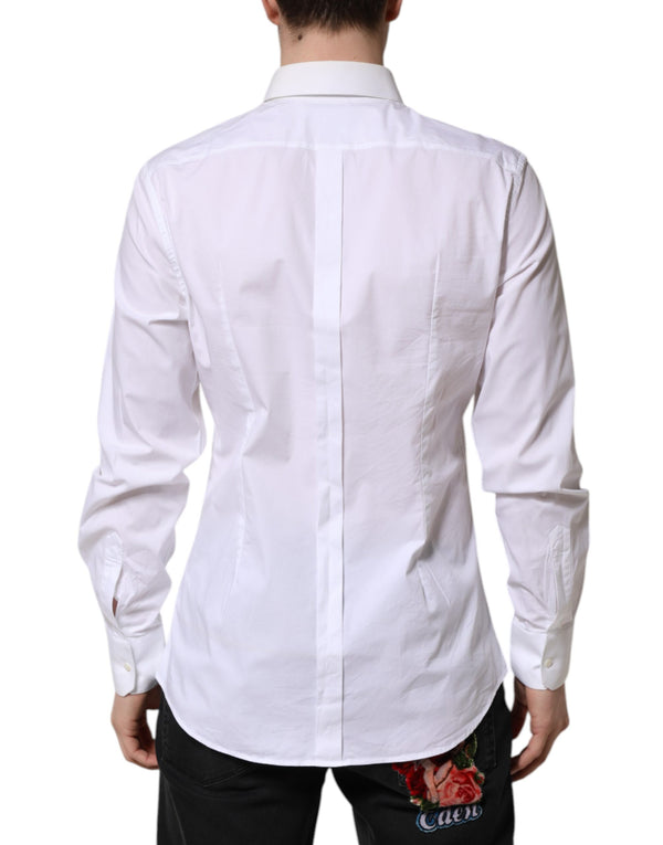 Dolce & Gabbana White Cotton GOLD Long Sleeves Dress Shirt