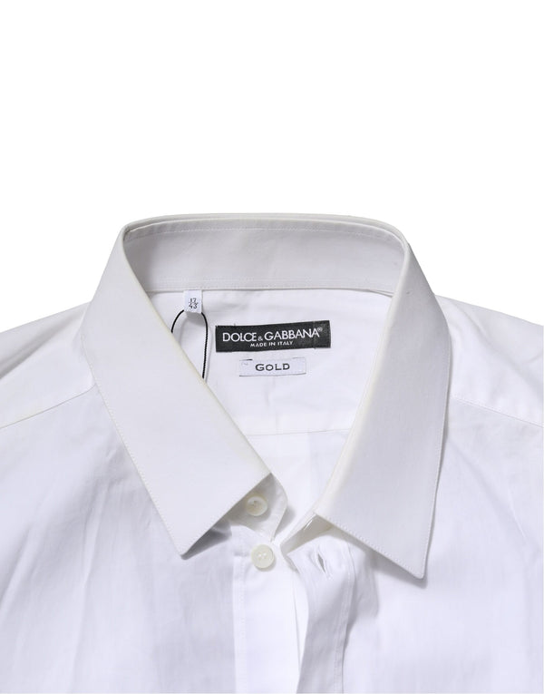 Dolce & Gabbana White Cotton GOLD Long Sleeves Dress Men Shirt
