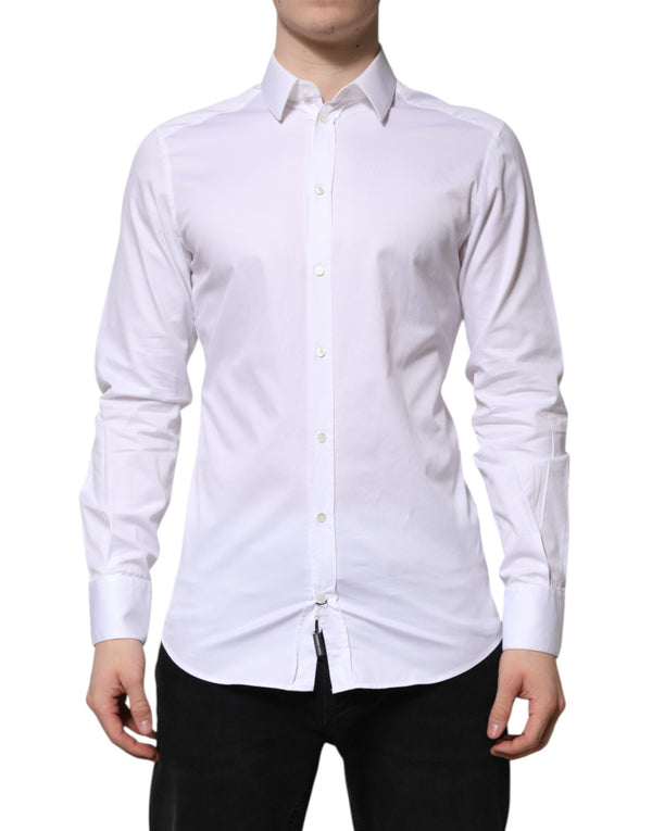 Dolce & Gabbana White Cotton GOLD Long Sleeve Men Dress Shirt
