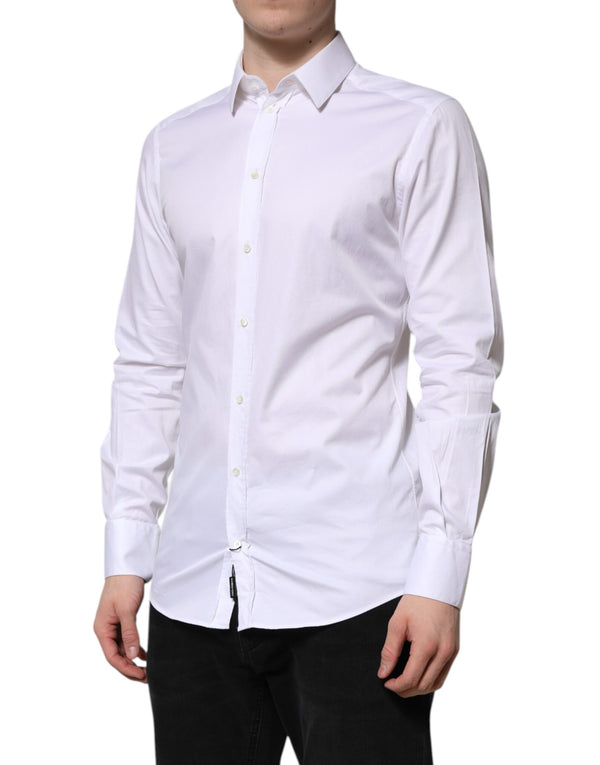 Dolce & Gabbana White Cotton GOLD Long Sleeve Men Dress Shirt