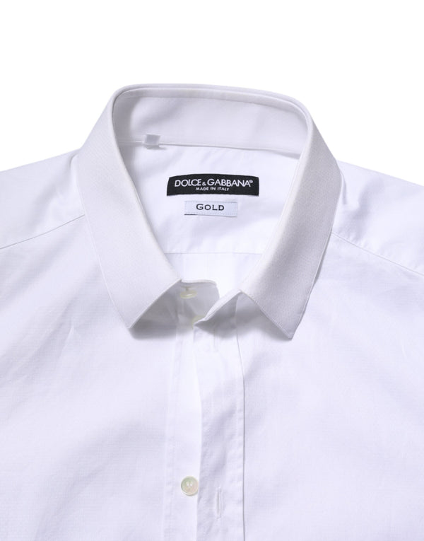 Dolce & Gabbana White Cotton GOLD Long Sleeve Men Dress Shirt