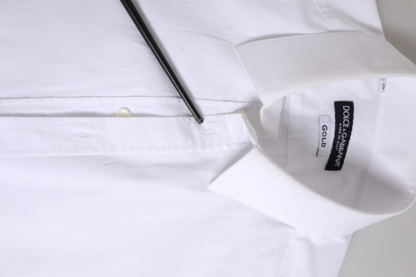 Dolce & Gabbana White Cotton GOLD Long Sleeve Men Dress Shirt