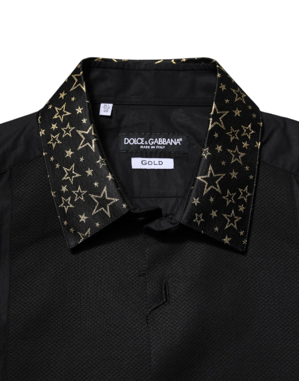 Dolce & Gabbana Black Cotton GOLD Long Sleeves Dress Shirt