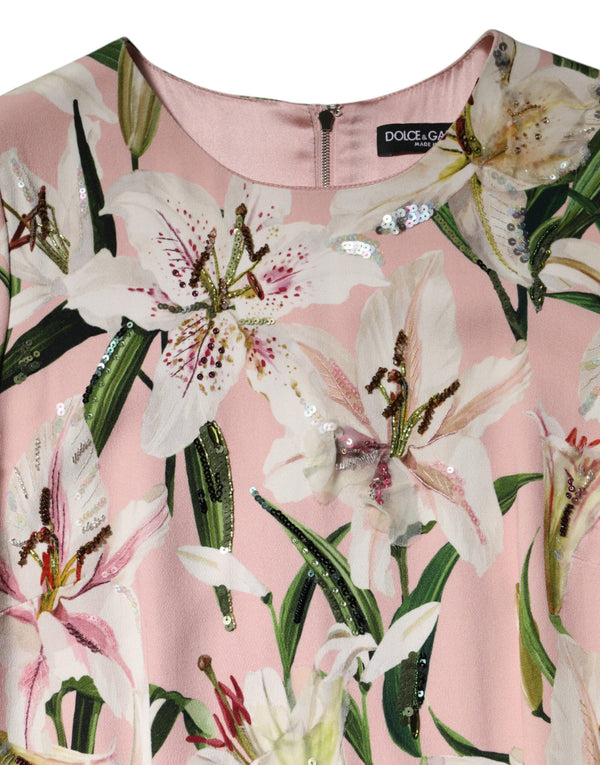 Dolce & Gabbana Pink Lily Viscose Sheath Stretch Midi Dress