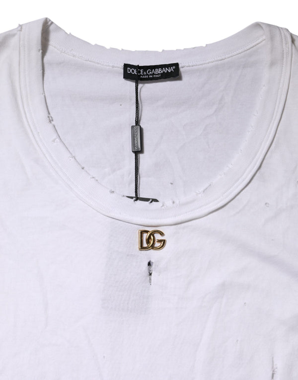 Dolce & Gabbana White Cotton Sleeveless Round Neck Tank Top