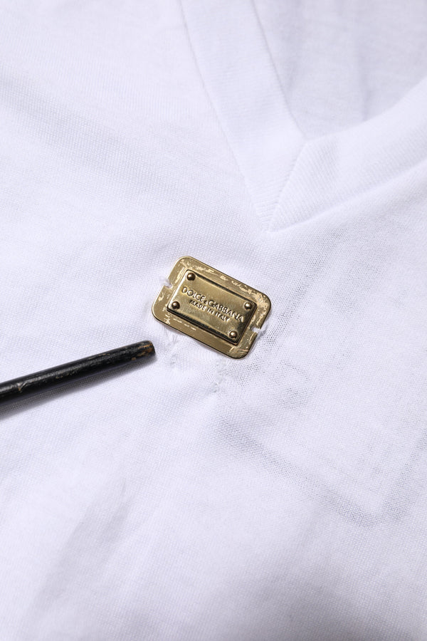 Dolce & Gabbana White Cotton Short Sleeve V-Neck Top T-shirt