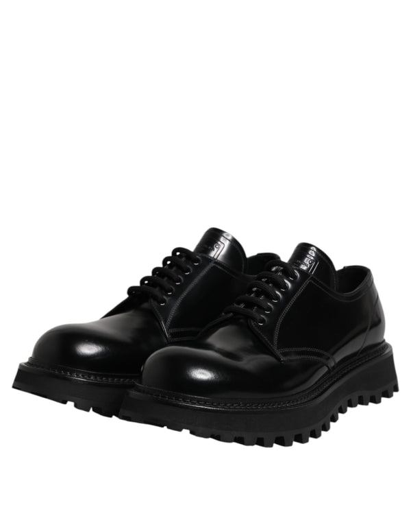 Dolce & Gabbana Black Leather Lace Up Derby Men Dress Shoes