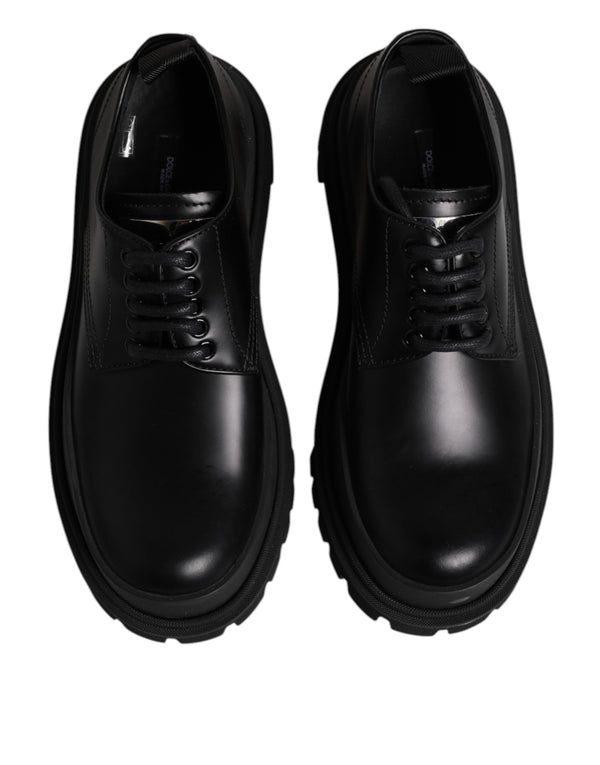 Dolce & Gabbana Black Leather Lace Up Derby Men Dress Shoes