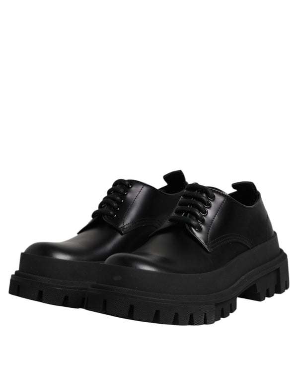 Dolce & Gabbana Black Leather Lace Up Derby Men Dress Shoes