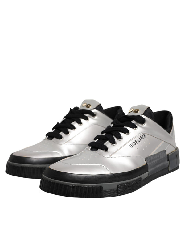 HIDE & JACK Metallic Silver Low Top Lace Up Sneakers Shoes