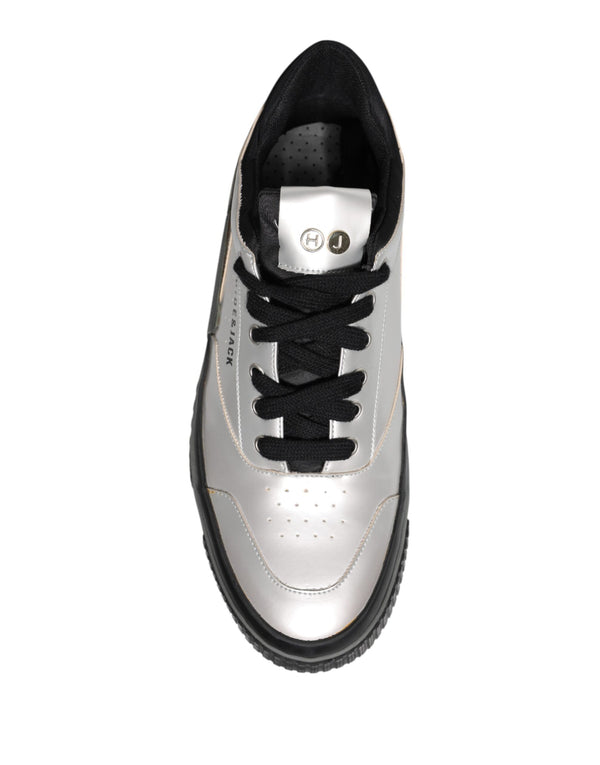 HIDE & JACK Metallic Silver Low Top Lace Up Sneakers Shoes