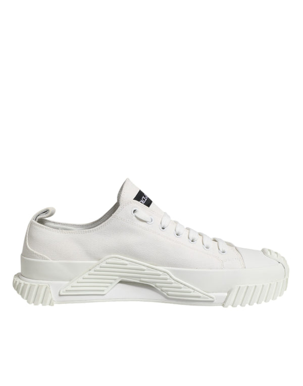 Dolce & Gabbana White Logo Print Lace Up Low Top Sneakers Shoes