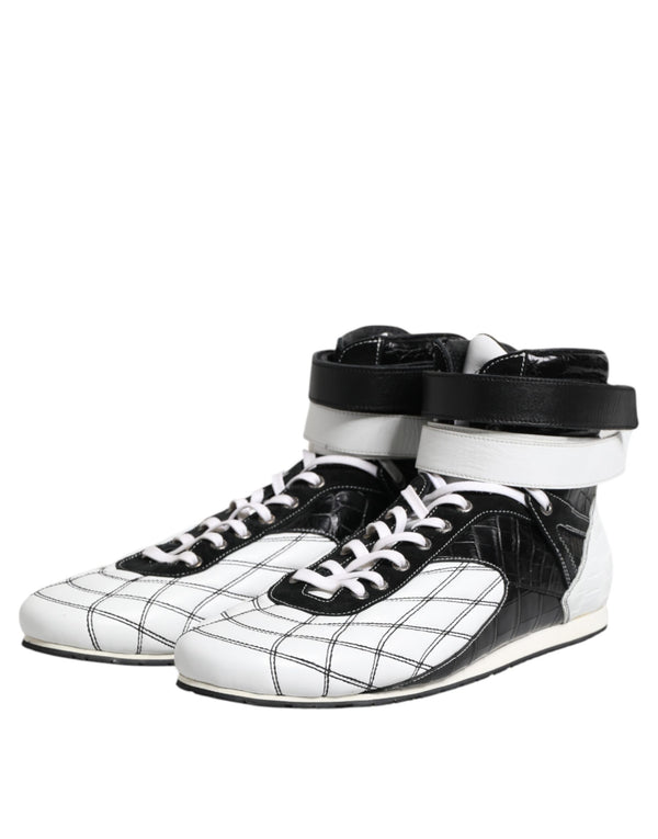 Dolce & Gabbana Black White Leather High Top Sneakers Shoes