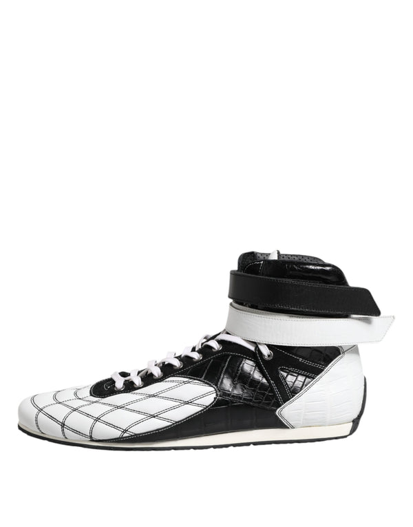 Dolce & Gabbana Black White Leather High Top Sneakers Shoes